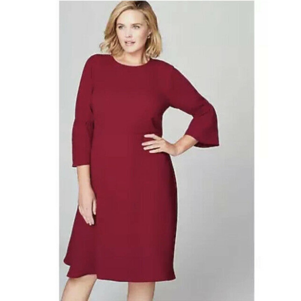 J. Jill by Christian Siriano Bell Sleeve Maroon Red Dress Petite 10 NWT